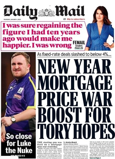 Trinity Financial quoted in Daily Mail front page story - New Year mortgage price war 